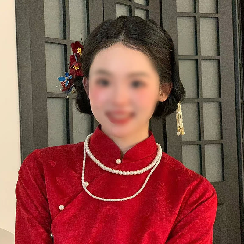 Foviel Chinesische Hochzeit rote Blume Schmetterling Haarkamm Haarnadel Barrette