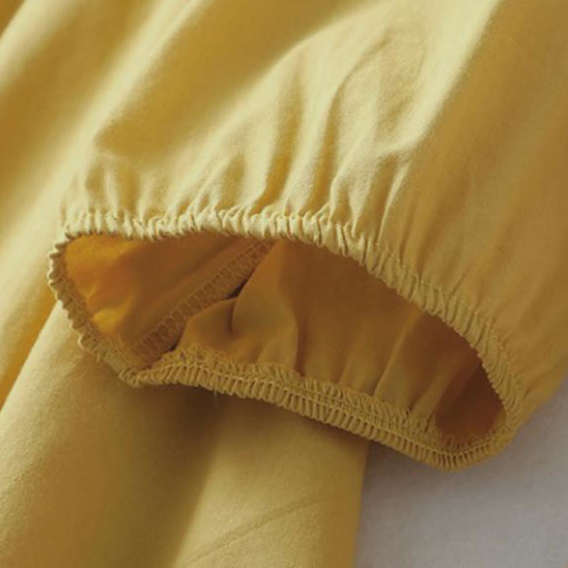 Buddha Stones Casual Plain Frog-Button Women's Ruffle Collar Design Half Sleeve Cotton Linen Shirt - image 6