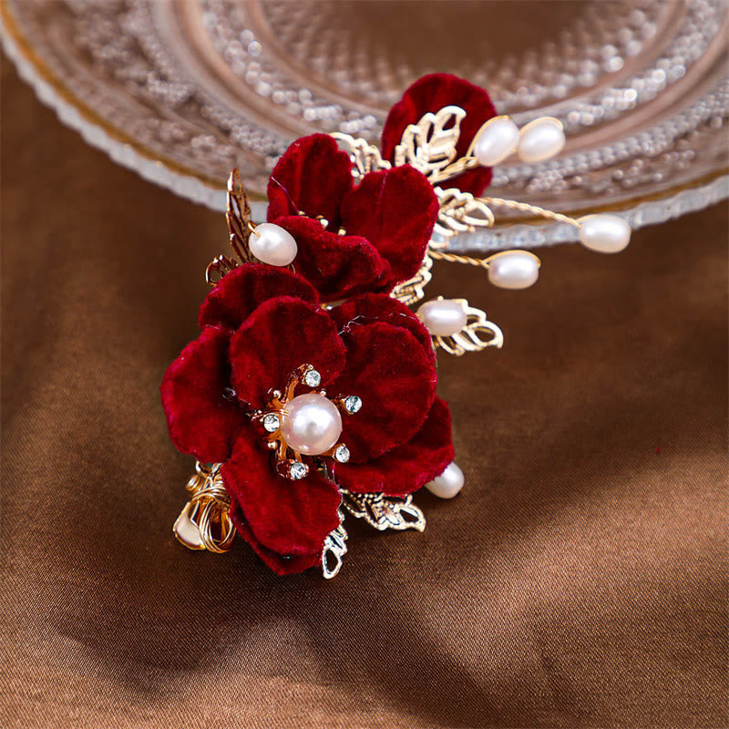 Foviel Vintage Red Camellia Side Hair Clip