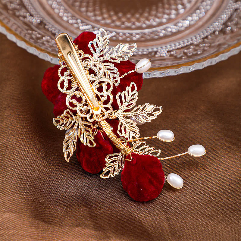 Foviel Vintage Red Camellia Side Hair Clip