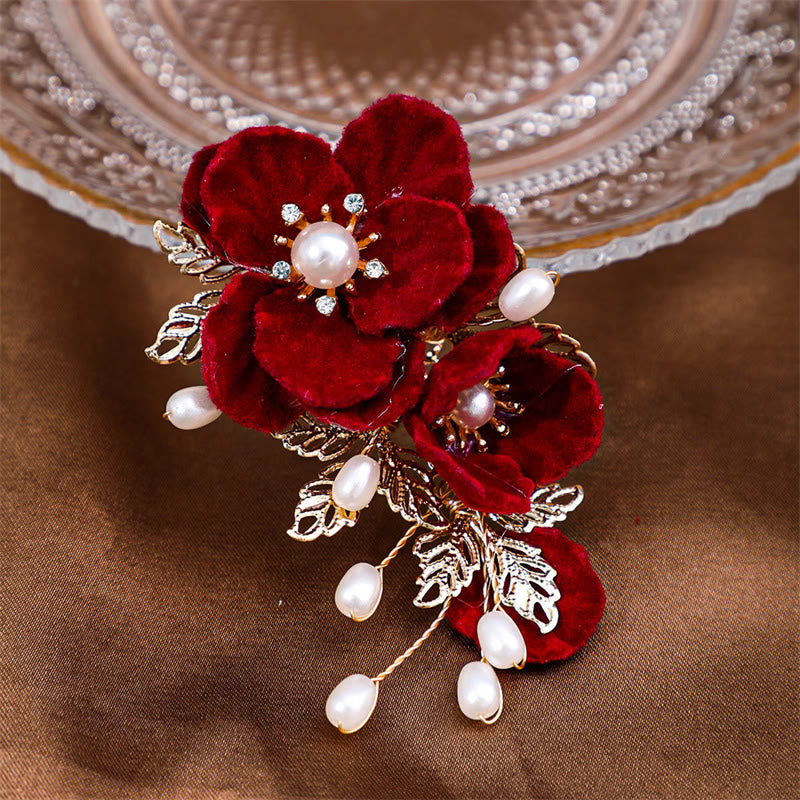 Foviel Vintage Red Camellia Side Hair Clip