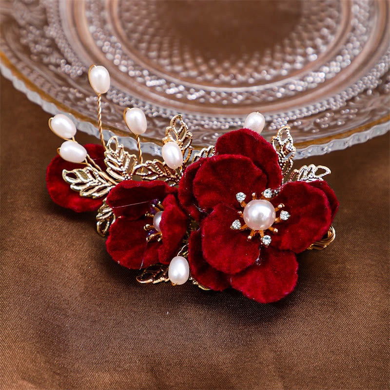 Foviel Vintage Red Camellia Side Hair Clip