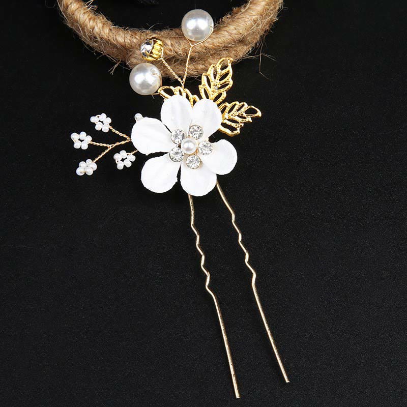 Ensemble de 4 peignes et épingles à cheveux de mariage Foviel faits main avec fleurs, feuilles dorées et perles