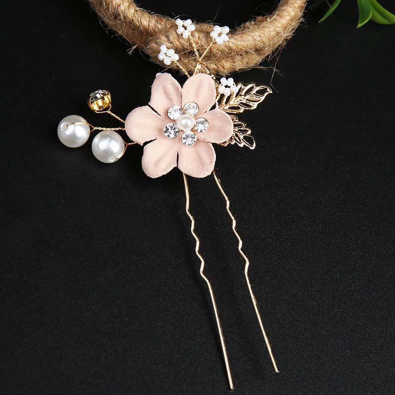 Foviel 4Pcs Handmade Wedding Golden Leaf Flower Pearl Hairpin Hair Comb Set