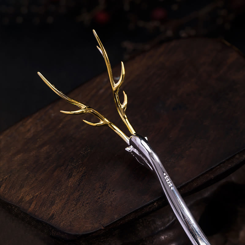 Foviel 925 Sterling Silber Hirsch Antler Schutz Haarnadel