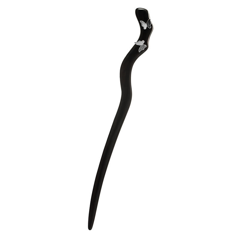 Foviel 925 Sterling Silver Classical Chinese Style Ebony Butterfly Relax Hairpin