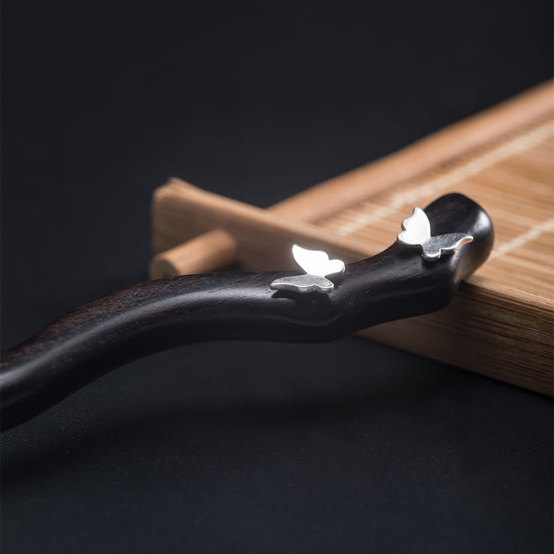 Foviel 925 Sterling Silver Classical Chinese Style Ebony Butterfly Relax Hairpin