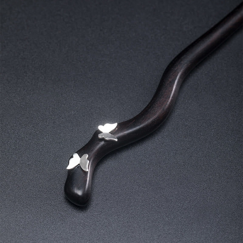 Foviel 925 Sterling Silver Classical Chinese Style Ebony Butterfly Relax Hairpin