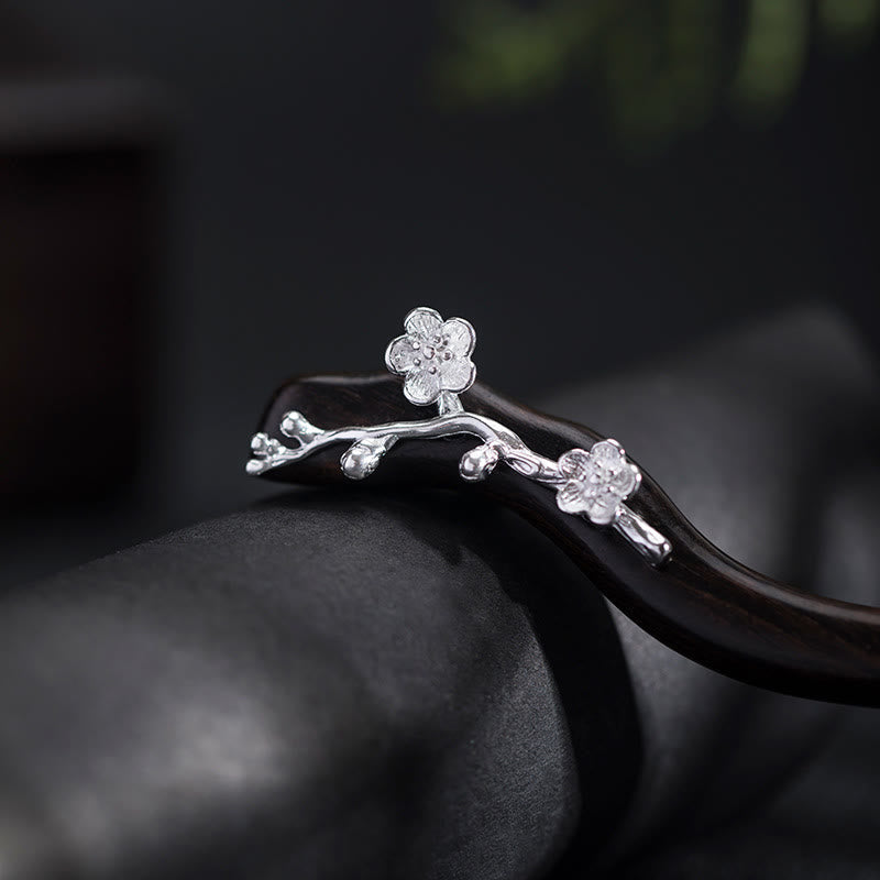 Foviel 925 Sterling Silver Classical Chinese Style Ebony Plum Blossom Blessing Hairpin