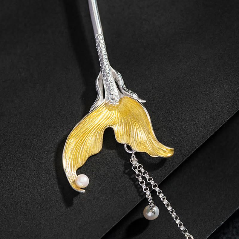 Épingle à cheveux Foviel en argent sterling 925, style chinois classique, avec perle et pampille en forme de queue de poisson, modèle calme