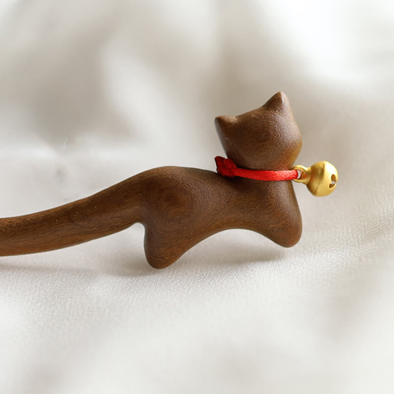 Épingle à cheveux en bois de santal en forme de chat, style chinois classique Foviel