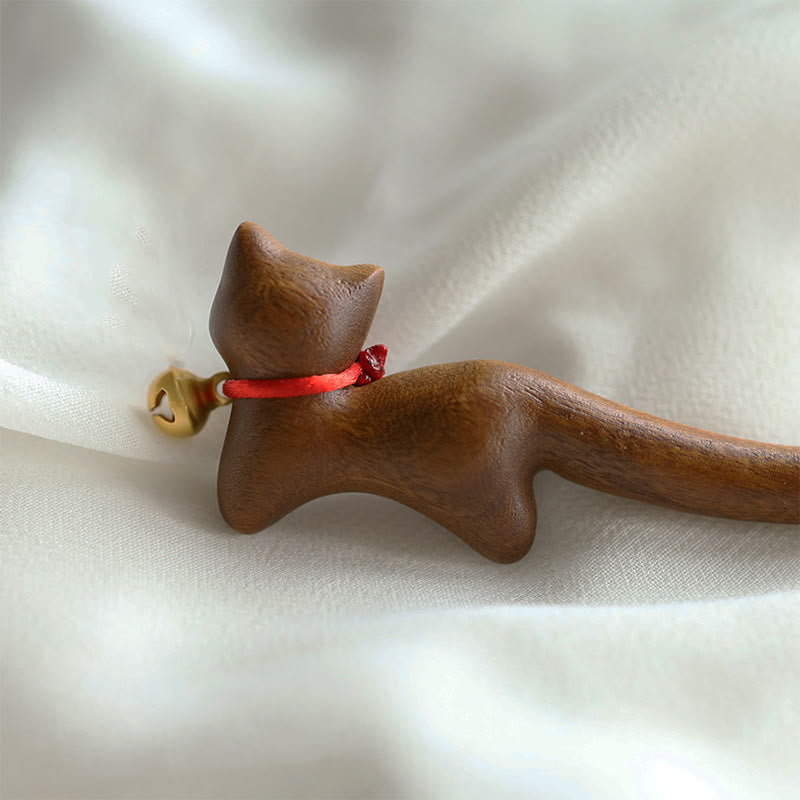 Épingle à cheveux en bois de santal en forme de chat, style chinois classique Foviel