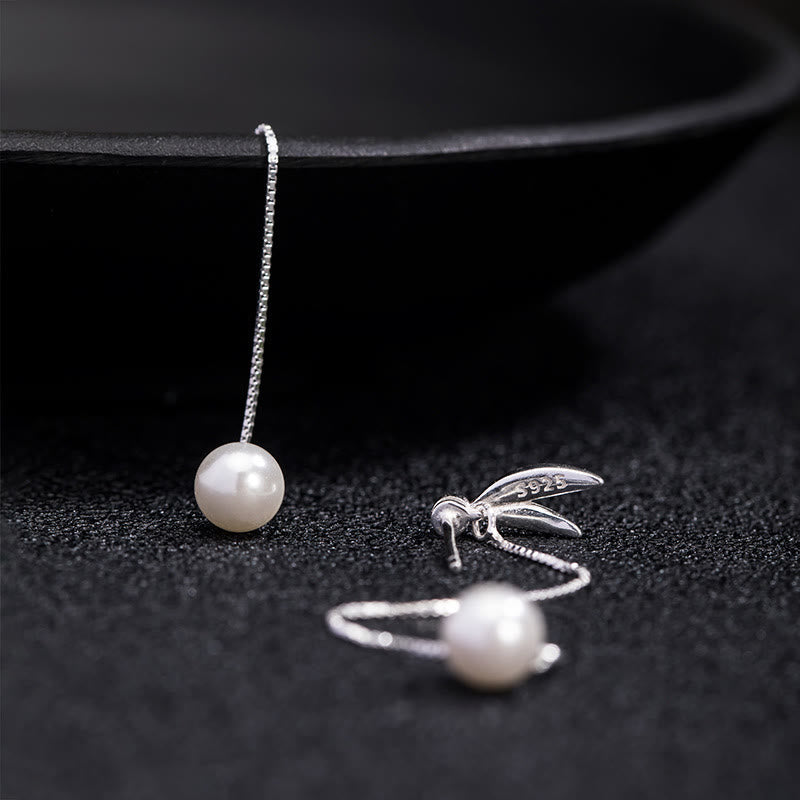 Foviel 925 Sterling Silver Zircon Pearl Bamboo Leaves Protection Drop Earrings