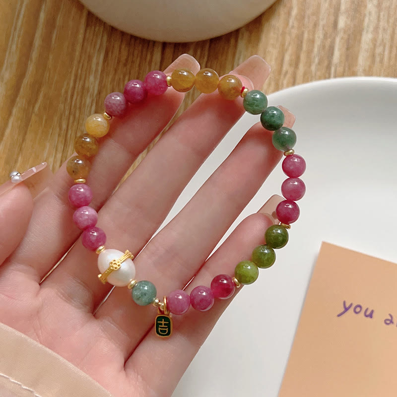 Bracelet porte-bonheur Foviel chat chanceux en tourmaline colorée