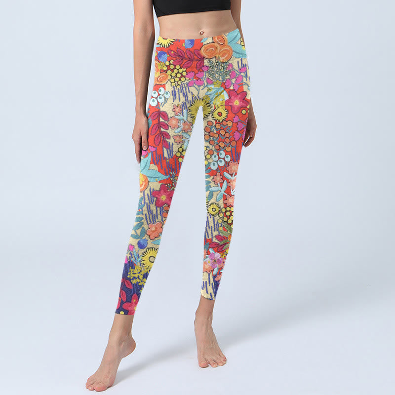 Buddha Stones Colorful Flowers Leaves Print Gym Fitness Leggings Women's Yoga Pants - image 6