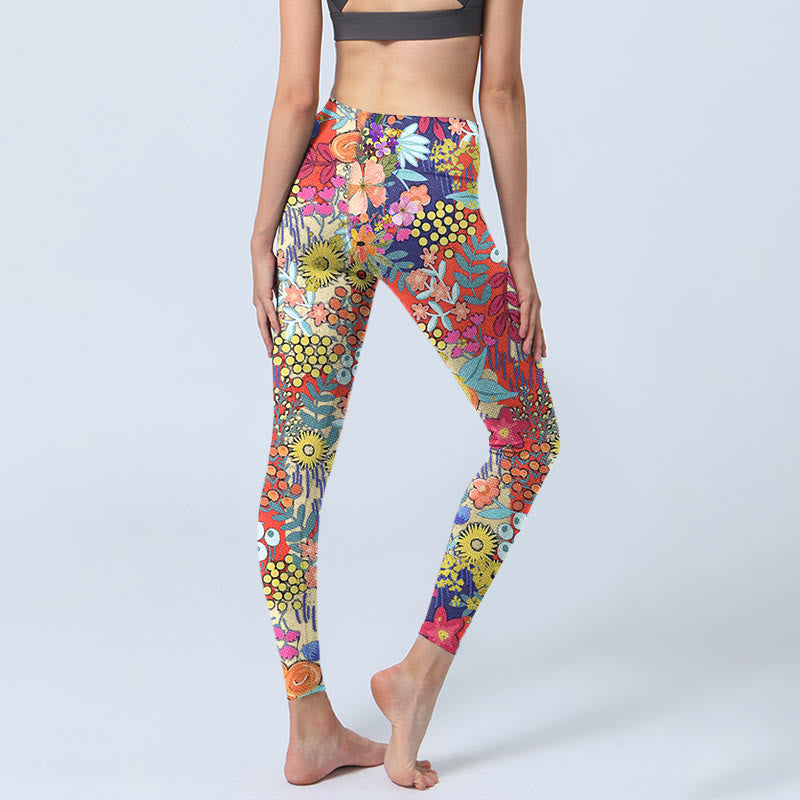 Buddha Stones Colorful Flowers Leaves Print Gym Fitness Leggings Women's Yoga Pants - image 5