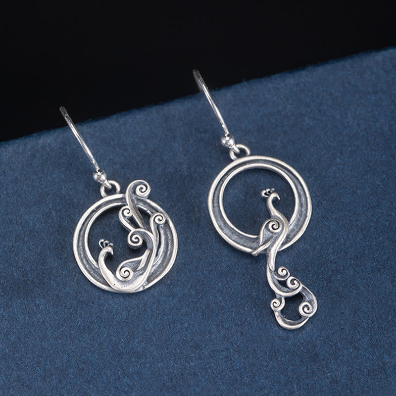 Foviel 925 Sterling Silber Runde Asymmetrie Peacock Fortune Ohrringe