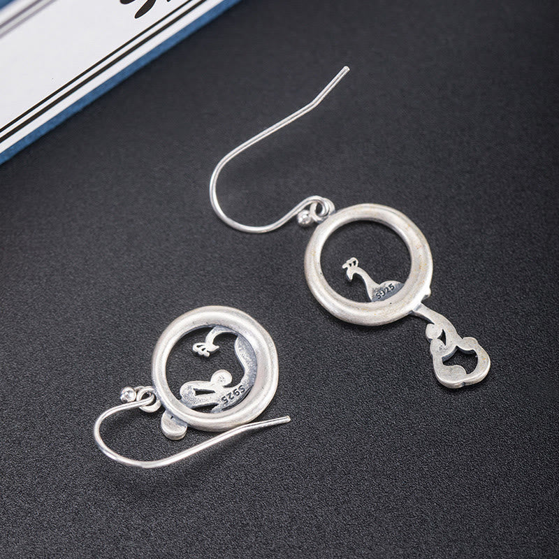 Foviel 925 Sterling Silver Round Asymmetry Peacock Fortune Earrings