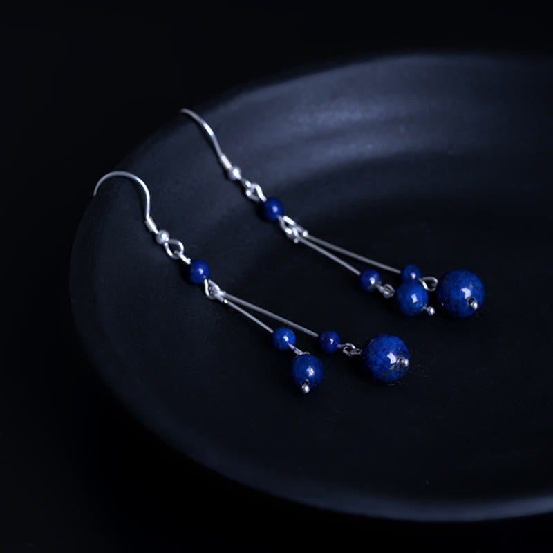 Buddha Stones 925 Sterling Silver Lazurite Beads Serenity Drop Earrings - image 6