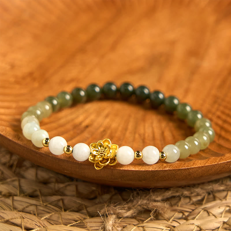 Foviel Natürliche Hetian-Jade Gradient Lotus Abundance Armband