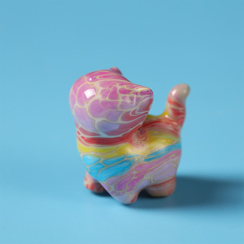 Buddha Stones Lacquer Craft Cute Cat Ebony Blessing Desk Decoration - Arrogant Cat 33*30*19mm(Random Color) - image 1