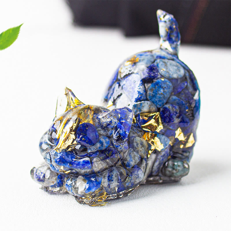 Buddha Stones Stretching Cat Resin Crystal Gravel Meditation Decoration - Lapis Lazuli (Lazurite) - 4.5*3*4.2cm - image 6