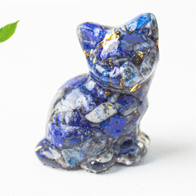 Buddha Stones Sitting Cat Resin Gravel Pink Crystal Citrine White Crystal Lapis Lazuli Soothing Desktop Decoration - Lapis Lazuli - About 3.2*3.3*4cm - image 9