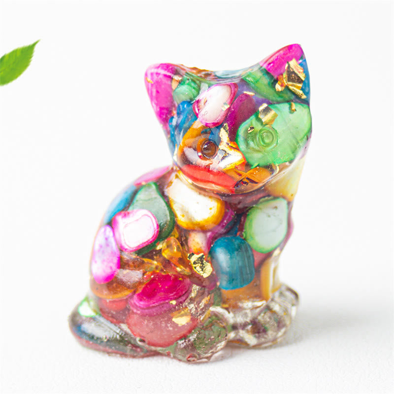 Buddha Stones Sitting Cat Resin Gravel Pink Crystal Citrine White Crystal Lapis Lazuli Soothing Desktop Decoration - Colorful Shell - About 3.2*3.3*4cm - image 11