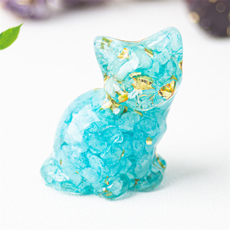 Buddha Stones Sitting Cat Resin Gravel Pink Crystal Citrine White Crystal Lapis Lazuli Soothing Desktop Decoration - Aquamarine - About 3.2*3.3*4cm - image 7