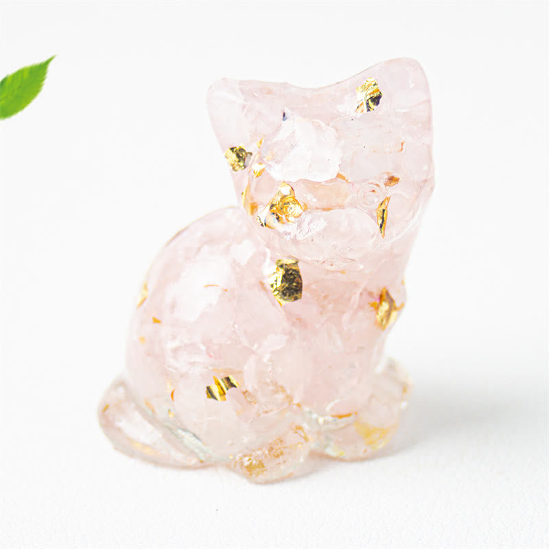Buddha Stones Sitting Cat Resin Gravel Pink Crystal Citrine White Crystal Lapis Lazuli Soothing Desktop Decoration - Pink Crystal - About 3.2*3.3*4cm - image 1