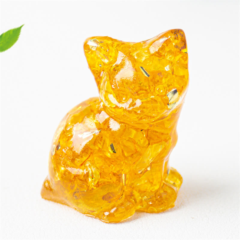 Buddha Stones Sitting Cat Resin Gravel Pink Crystal Citrine White Crystal Lapis Lazuli Soothing Desktop Decoration - Citrine - About 3.2*3.3*4cm - image 3