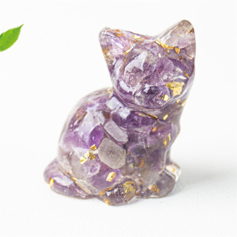 Buddha Stones Sitting Cat Resin Gravel Pink Crystal Citrine White Crystal Lapis Lazuli Soothing Desktop Decoration - Amethyst - About 3.2*3.3*4cm - image 16