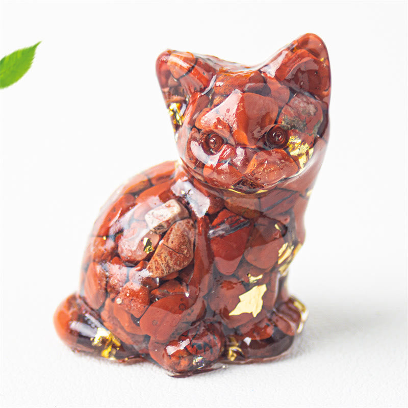 Buddha Stones Sitting Cat Resin Gravel Pink Crystal Citrine White Crystal Lapis Lazuli Soothing Desktop Decoration - Red Jasper - About 3.2*3.3*4cm - image 14