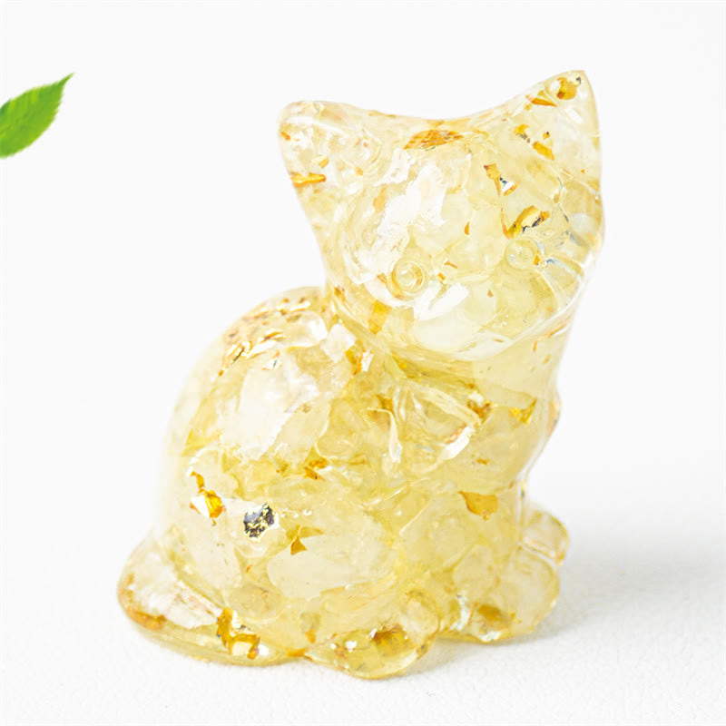 Buddha Stones Sitting Cat Resin Gravel Pink Crystal Citrine White Crystal Lapis Lazuli Soothing Desktop Decoration - Light Citrine - About 3.2*3.3*4cm - image 22