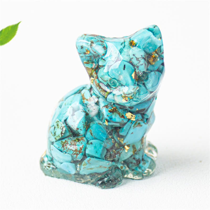 Buddha Stones Sitting Cat Resin Gravel Pink Crystal Citrine White Crystal Lapis Lazuli Soothing Desktop Decoration - Turquoise - About 3.2*3.3*4cm - image 25