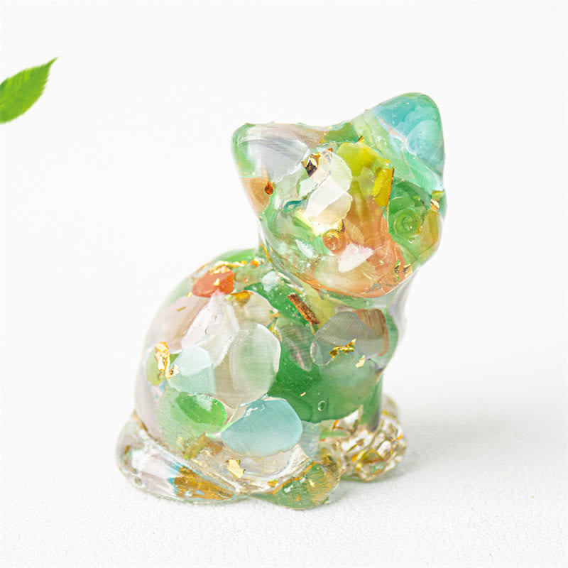 Buddha Stones Sitting Cat Resin Gravel Pink Crystal Citrine White Crystal Lapis Lazuli Soothing Desktop Decoration - Cat'S Eye - About 3.2*3.3*4cm - image 31