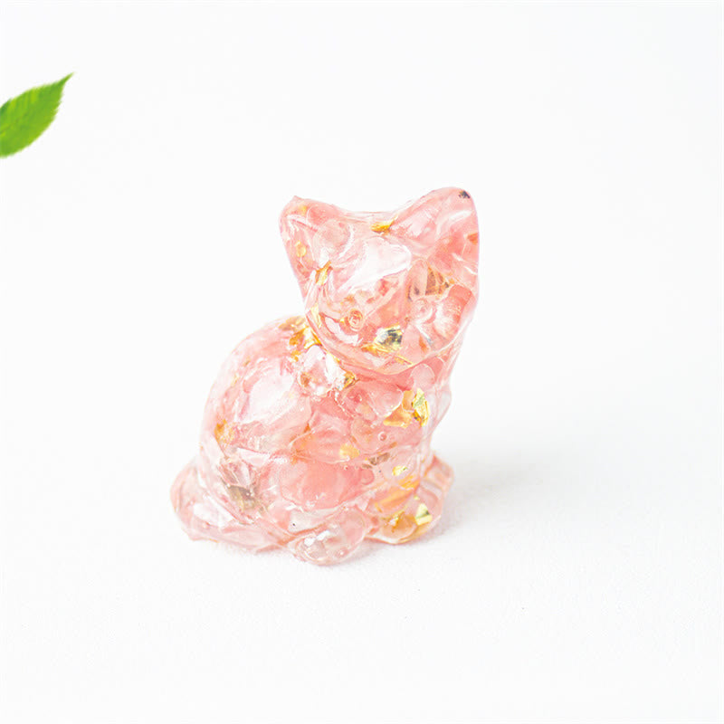 Buddha Stones Sitting Cat Resin Gravel Pink Crystal Citrine White Crystal Lapis Lazuli Soothing Desktop Decoration - Pink Quartz - About 3.2*3.3*4cm - image 24