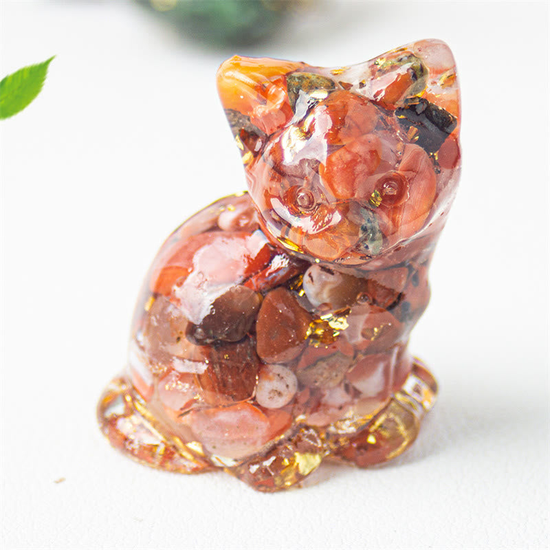 Buddha Stones Sitting Cat Resin Gravel Pink Crystal Citrine White Crystal Lapis Lazuli Soothing Desktop Decoration - Red Agate - About 3.2*3.3*4cm - image 18