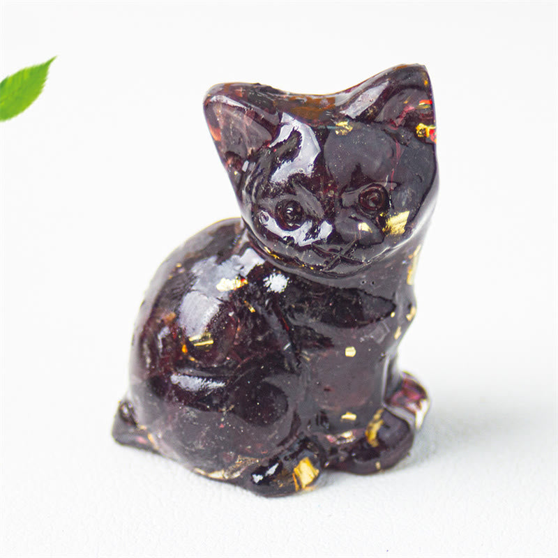 Buddha Stones Sitting Cat Resin Gravel Pink Crystal Citrine White Crystal Lapis Lazuli Soothing Desktop Decoration - Garnet - About 3.2*3.3*4cm - image 29
