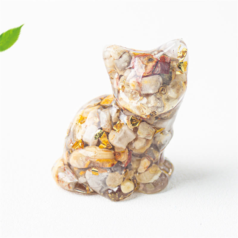 Buddha Stones Sitting Cat Resin Gravel Pink Crystal Citrine White Crystal Lapis Lazuli Soothing Desktop Decoration - Crazy Agate - About 3.2*3.3*4cm - image 33