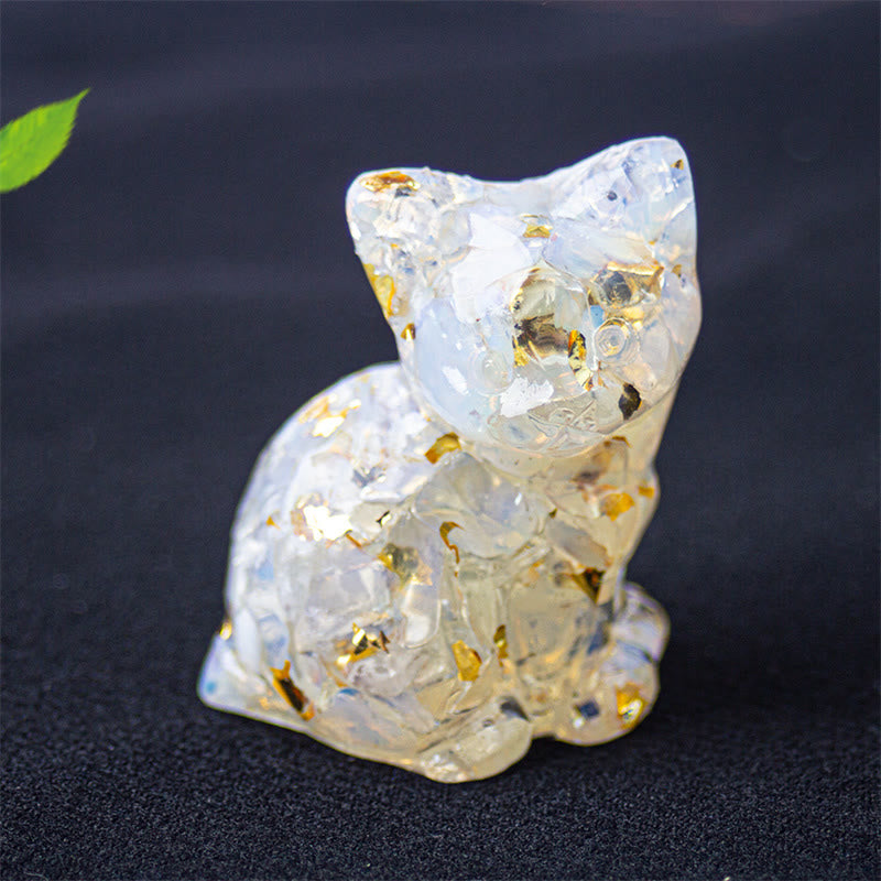 Buddha Stones Sitting Cat Resin Gravel Pink Crystal Citrine White Crystal Lapis Lazuli Soothing Desktop Decoration - Opal - About 3.2*3.3*4cm - image 35