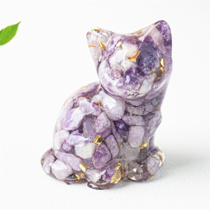 Buddha Stones Sitting Cat Resin Gravel Pink Crystal Citrine White Crystal Lapis Lazuli Soothing Desktop Decoration - Lepidolite - About 3.2*3.3*4cm - image 39