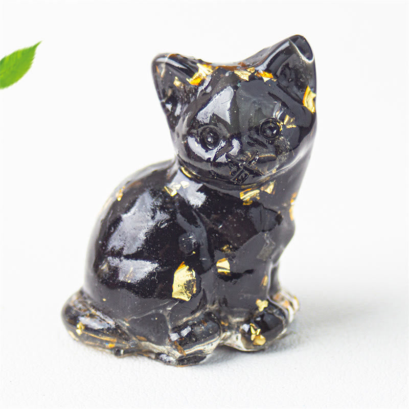 Buddha Stones Sitting Cat Resin Gravel Pink Crystal Citrine White Crystal Lapis Lazuli Soothing Desktop Decoration - Black Obsidian - About 3.2*3.3*4cm - image 37