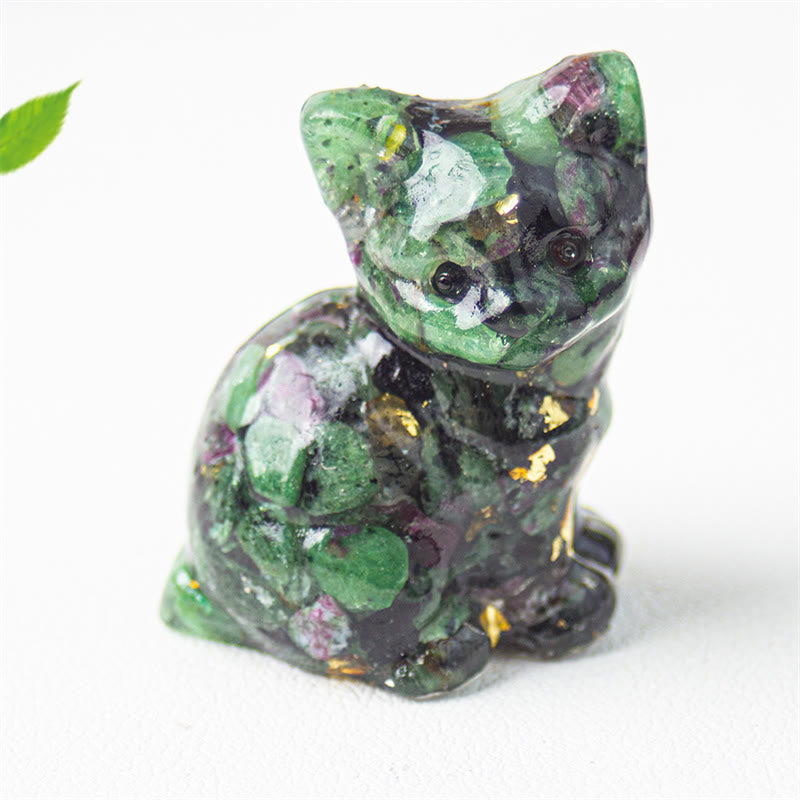 Buddha Stones Sitting Cat Resin Gravel Pink Crystal Citrine White Crystal Lapis Lazuli Soothing Desktop Decoration - Ruby Zoisite - About 3.2*3.3*4cm - image 41