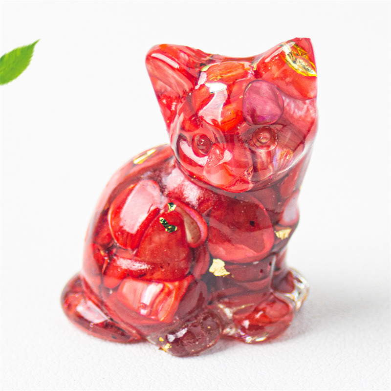 Buddha Stones Sitting Cat Resin Gravel Pink Crystal Citrine White Crystal Lapis Lazuli Soothing Desktop Decoration - Red Quartz - About 3.2*3.3*4cm - image 43
