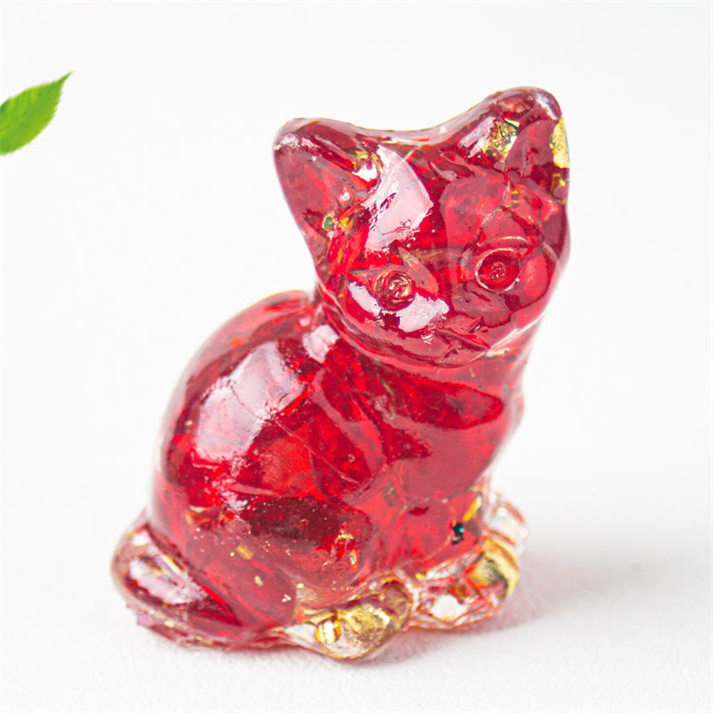 Buddha Stones Sitting Cat Resin Gravel Pink Crystal Citrine White Crystal Lapis Lazuli Soothing Desktop Decoration - Red Glass - About 3.2*3.3*4cm - image 45