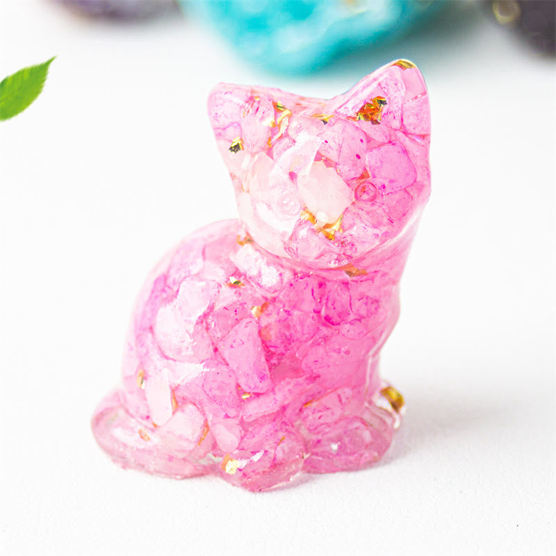 Buddha Stones Sitting Cat Resin Gravel Pink Crystal Citrine White Crystal Lapis Lazuli Soothing Desktop Decoration - Rose Red Crystal - About 3.2*3.3*4cm - image 44