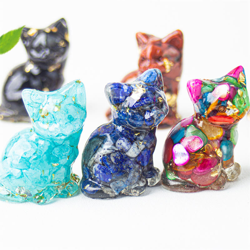 Buddha Stones Sitting Cat Resin Gravel Pink Crystal Citrine White Crystal Lapis Lazuli Soothing Desktop Decoration - image 0