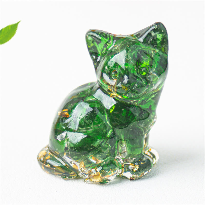 Buddha Stones Sitting Cat Resin Gravel Pink Crystal Citrine White Crystal Lapis Lazuli Soothing Desktop Decoration - Green Glass - About 3.2*3.3*4cm - image 47