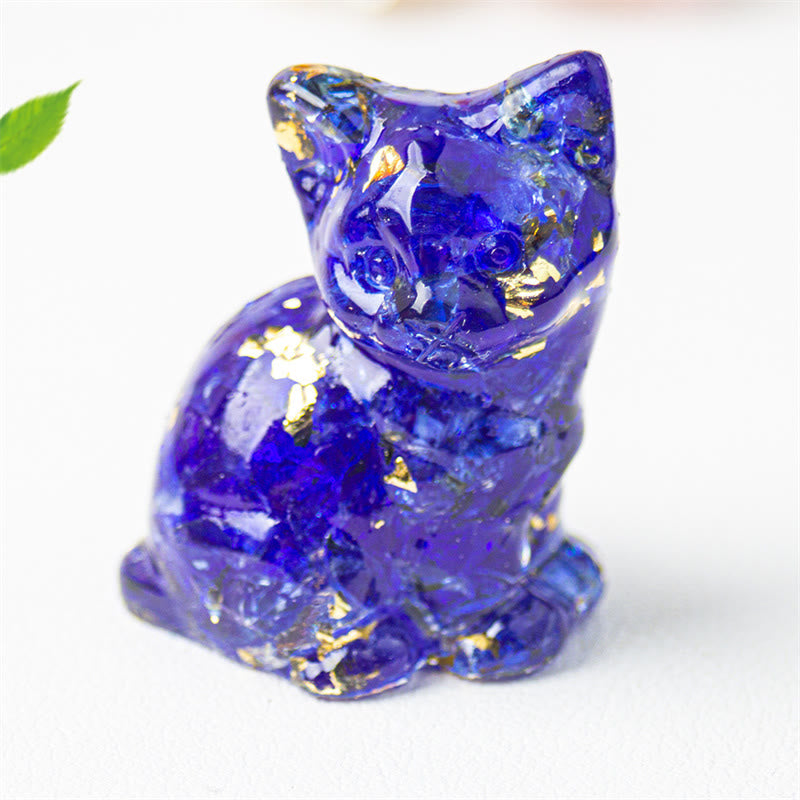 Buddha Stones Sitting Cat Resin Gravel Pink Crystal Citrine White Crystal Lapis Lazuli Soothing Desktop Decoration - Blue Glass - About 3.2*3.3*4cm - image 46
